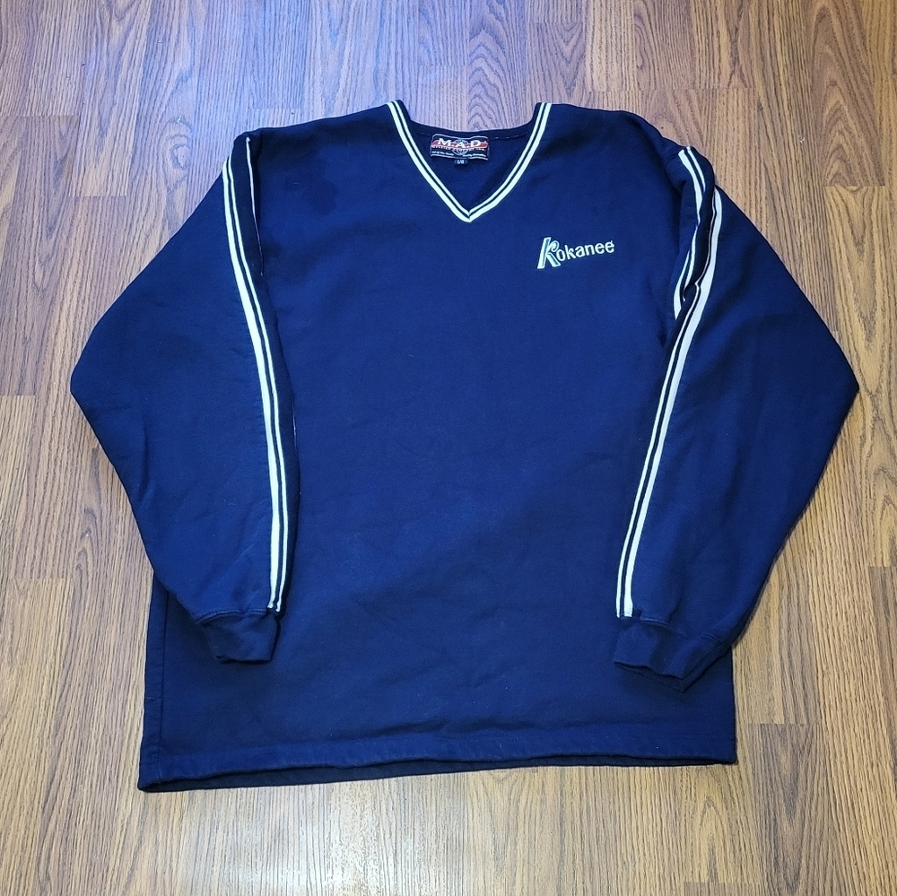 Vintage 90s Kokanee Beer White Stripe Sweater Men’s Large Made in Canada B50